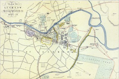 Plan von Lucknow mit Operationen 1857-58, veröffentlicht von William Mackenzie von English School